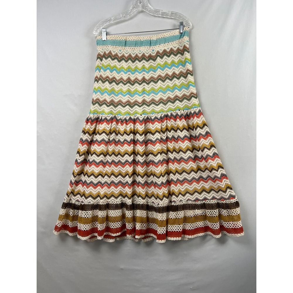 Lapis Crochet Maxi Skirt Womens Large Y2K Multi-Color Chevron Zigzag Tiered Boho